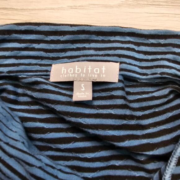 Habitat Teal Black Striped Button Cowl Neck Stretch Top Womens Small Long Sleeve - Picture 6 of 9